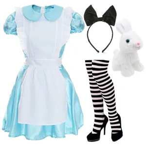 Ladies Alice Costume | 4 Pcs | Dress, Headband, Stripey Tights & Rabbit