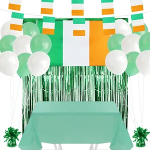 St Patricks Day Partyware Bundle | 109 Pcs | Balloons, Ribbon, Table Cloth, Flag, Bunting, Balloon Weights & Door Curtains
