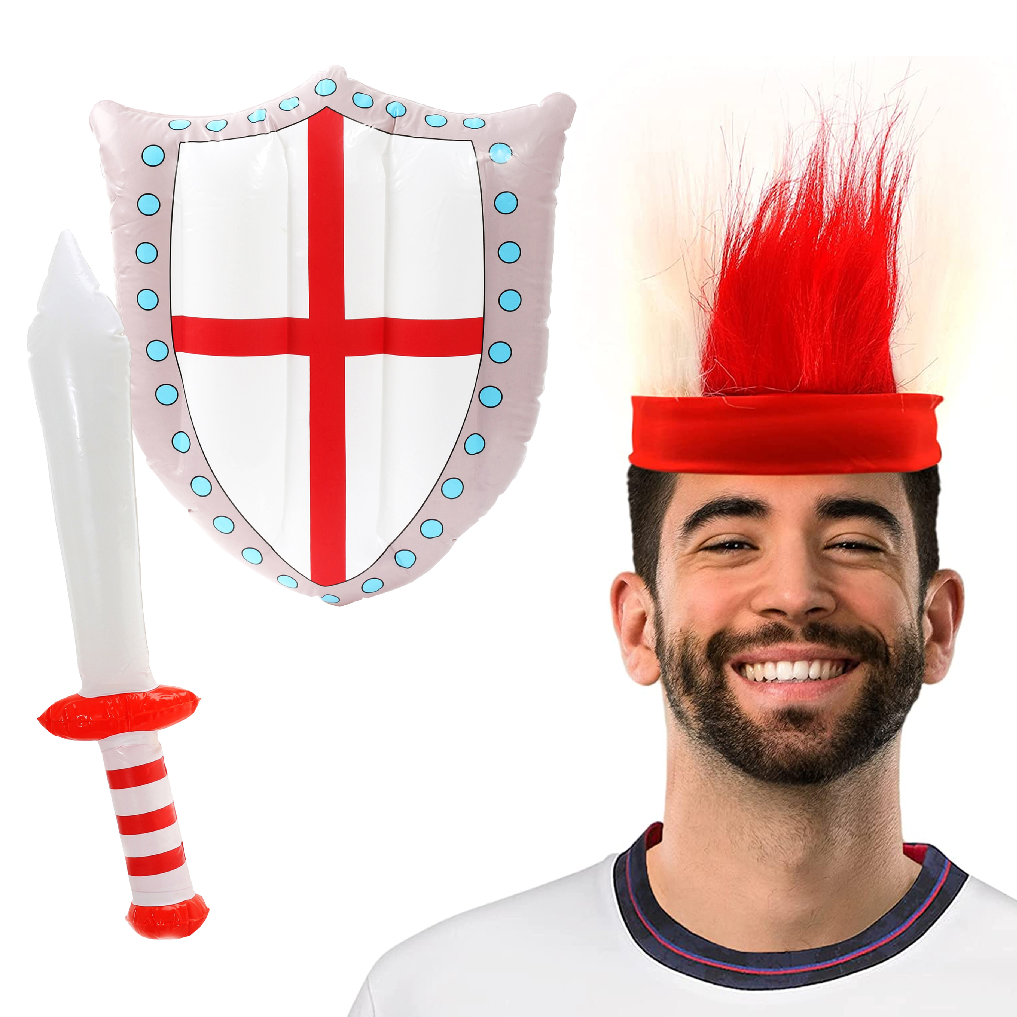 Red & White England Supporters Headband & Inflatable Sword Set