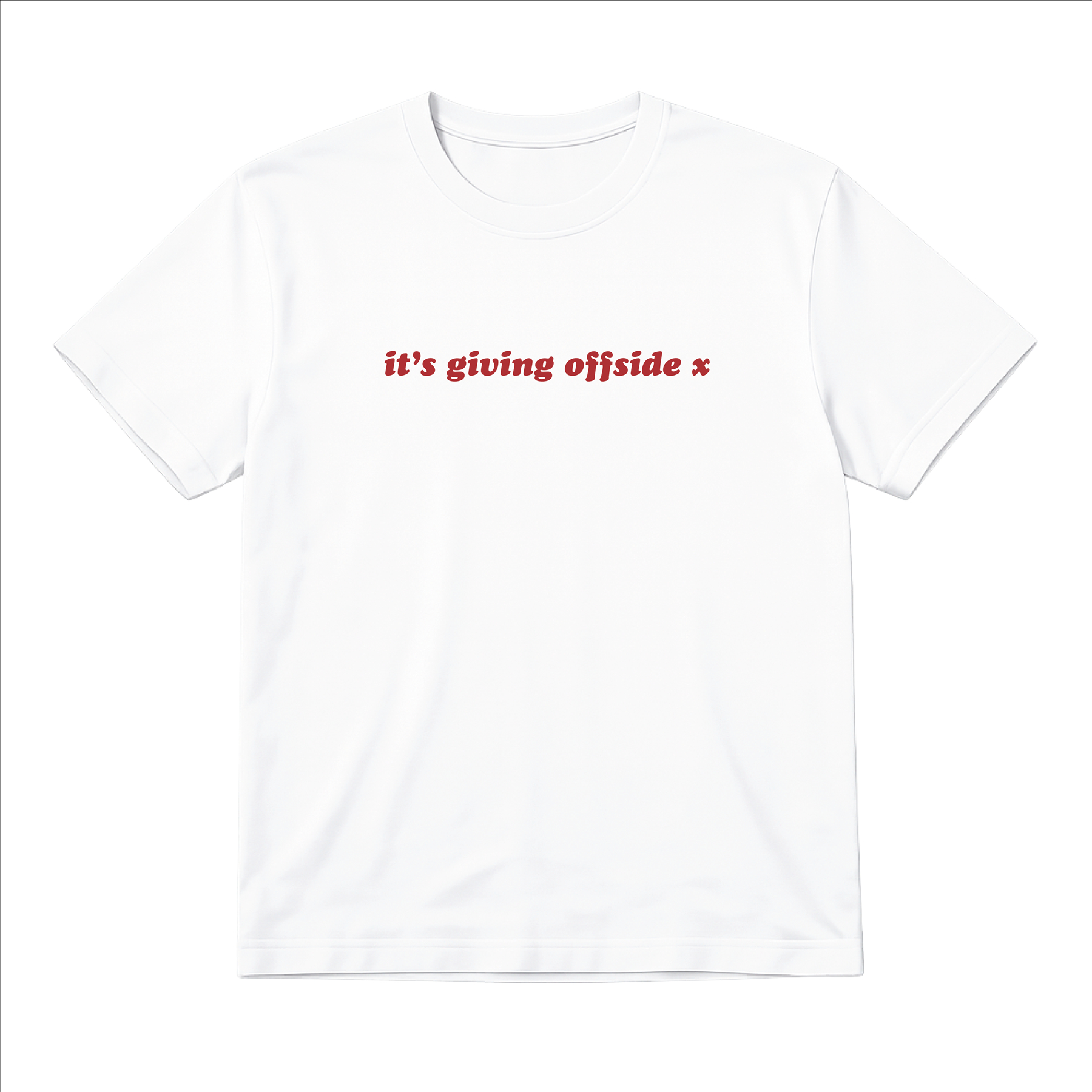 Ladies “It's Giving Offside” Baby Tee | Women’s Funny Football Supporter Tee | White Slogan Top