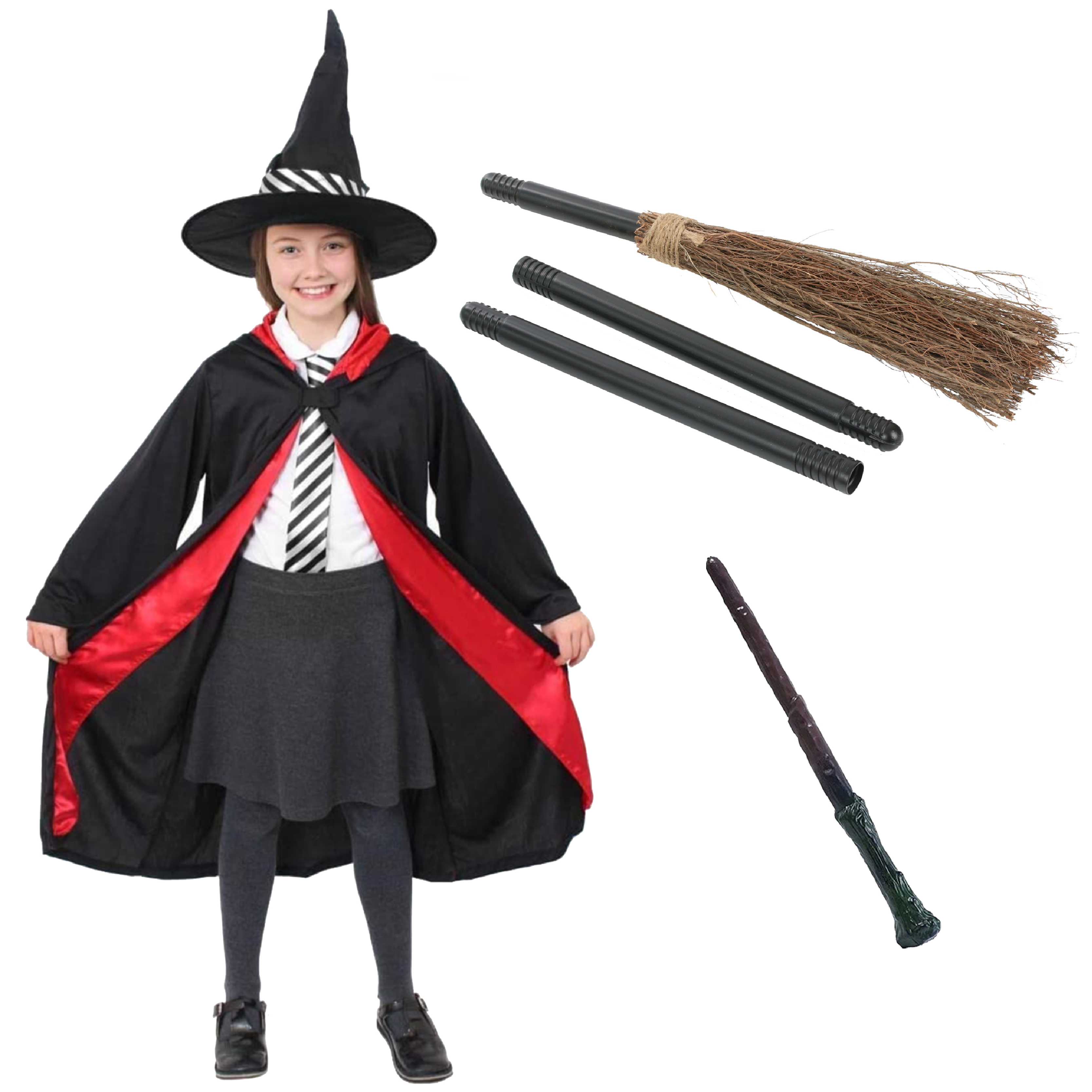 Girls School Witch Costume- Broomstick & Wand