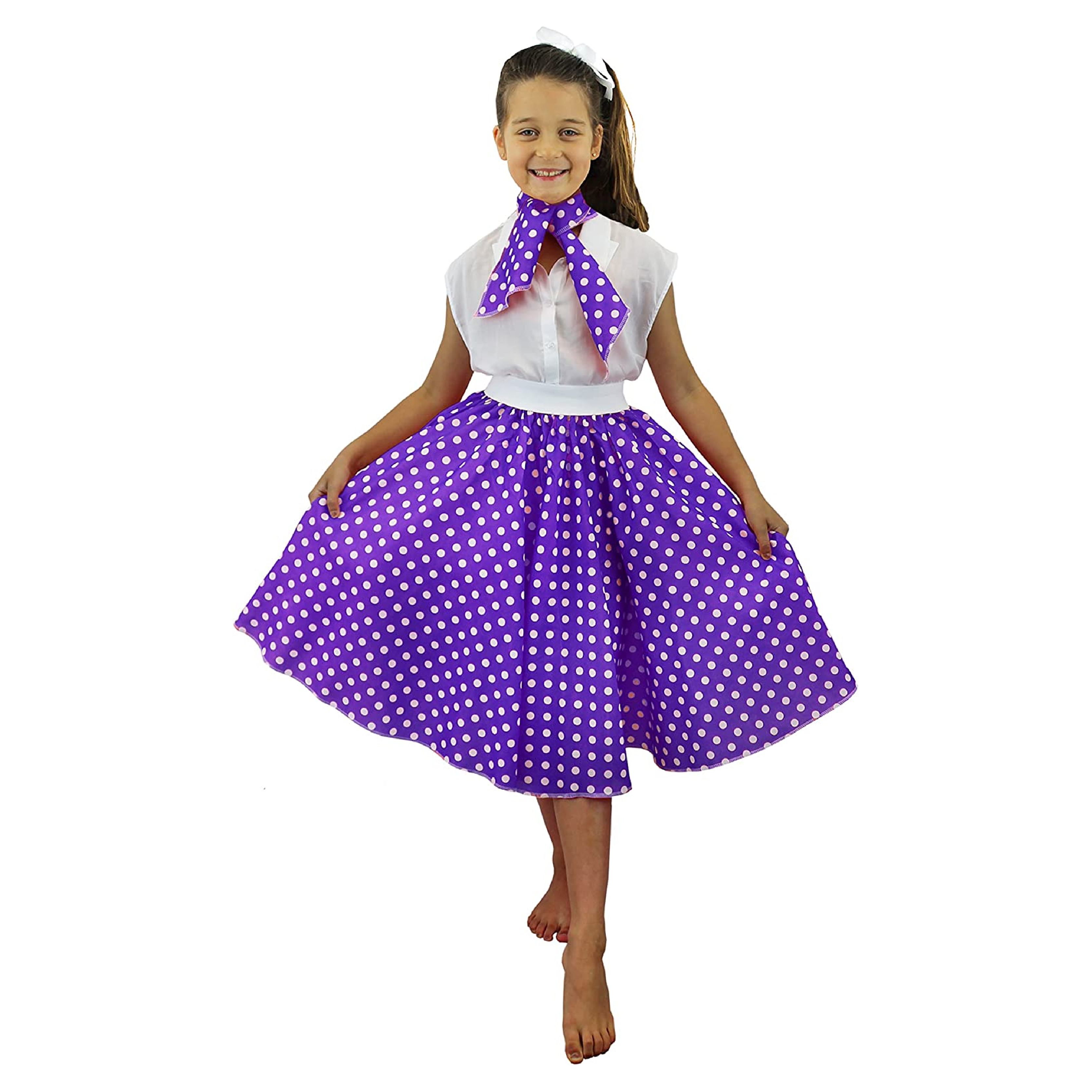 Childs Long Polka Dot Skirt - Purple/White