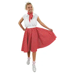 Ladies Long Polka Dot Skirt - Red/White