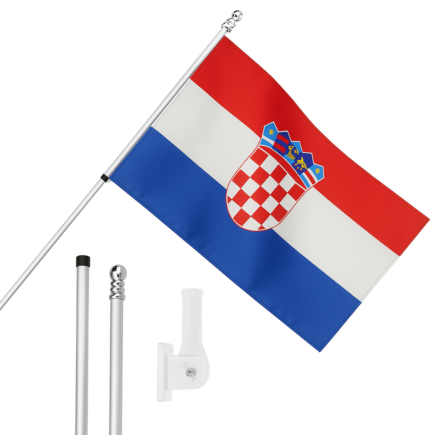 Large 5ft X 3ft Croatia Flag with 6ft Pole & Wall Bracket