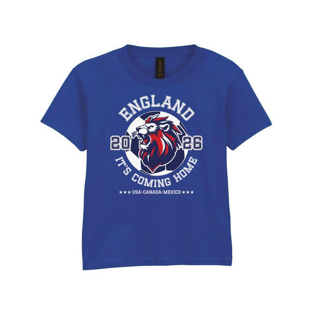 Kids Blue England T-Shirt | Boys & Girls England Lion Print Football Tee | 100% Cotton