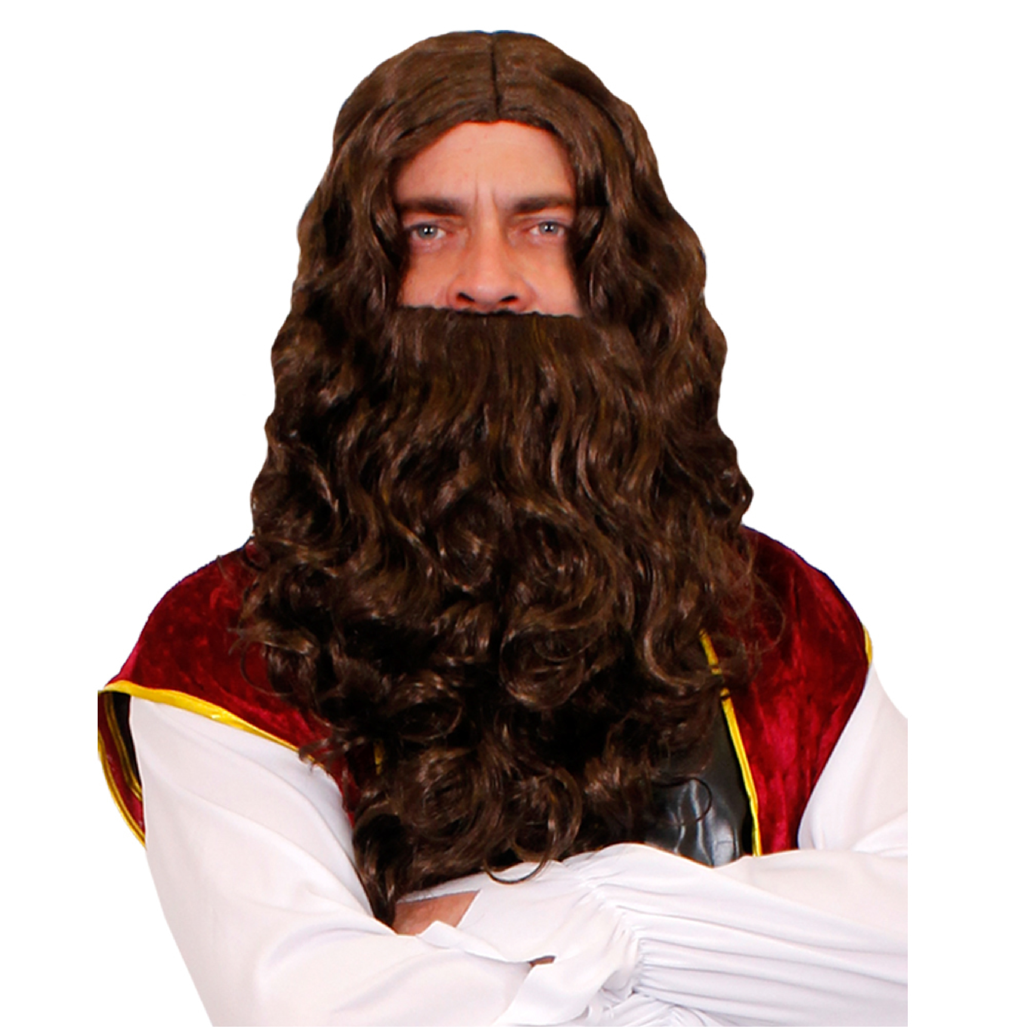 Curly Wig and Beard Set - Brown