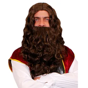 Curly Wig and Beard Set - Brown