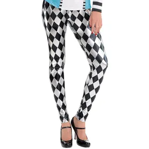Ladies Alice in Wonderland Fancy Dress Leggings – Black & White Diamond Pattern Costume Tights