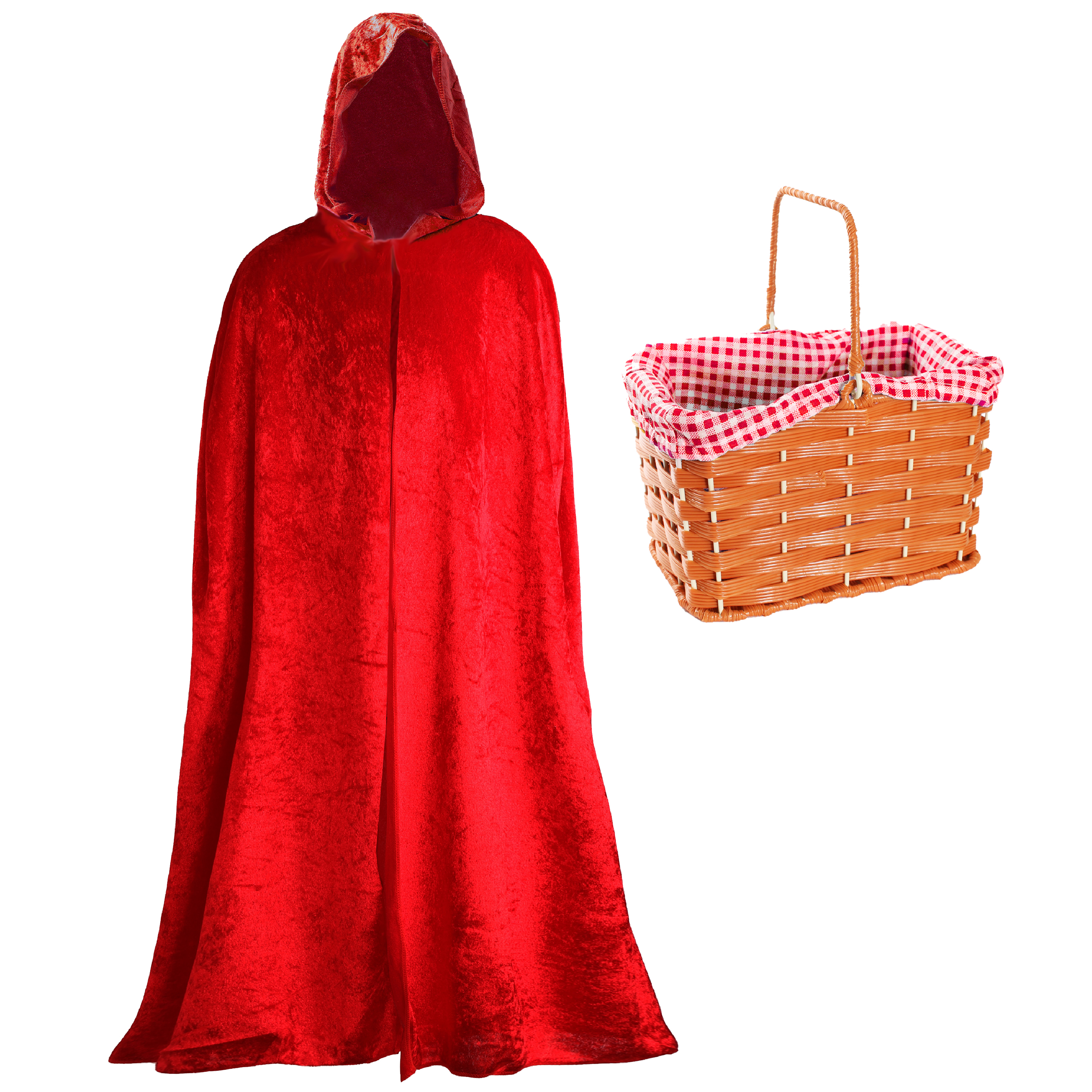 Child's Red Velour Cape and Red Gingham Basket