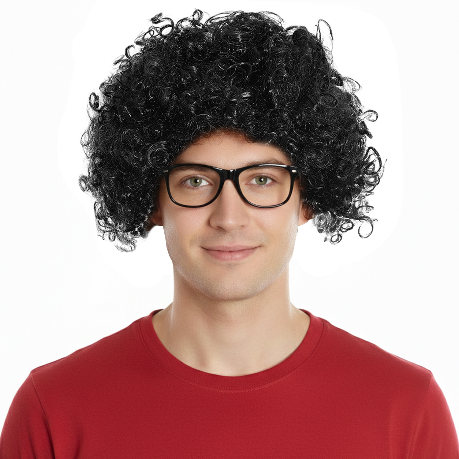 Adults United Strand Accessory Set | 2 Pcs | Black Curly Wig & Glasses