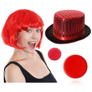 Red Nose, Sequin Top Hat, Bob Wig & Face Paint