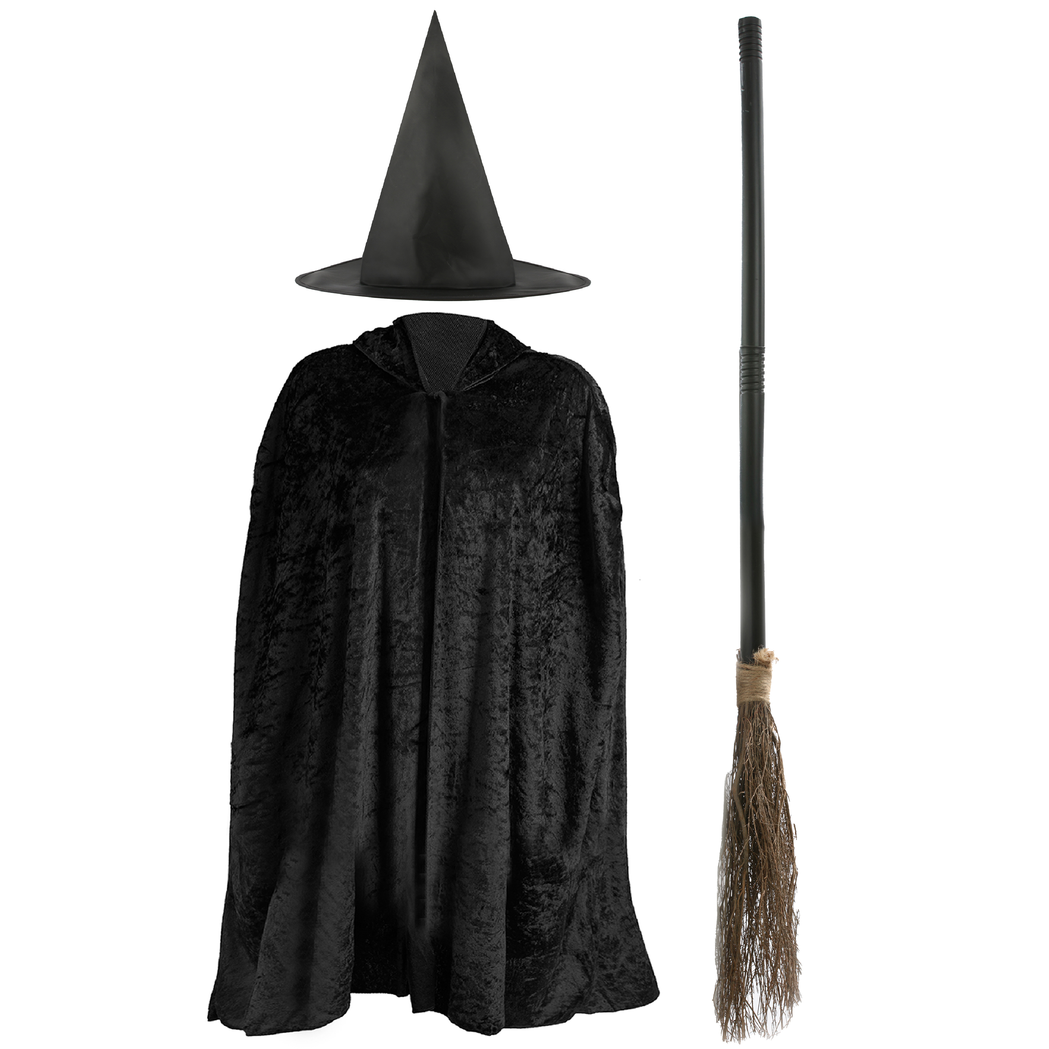Girls Witch Costume Set - Cape, Hat & Broom