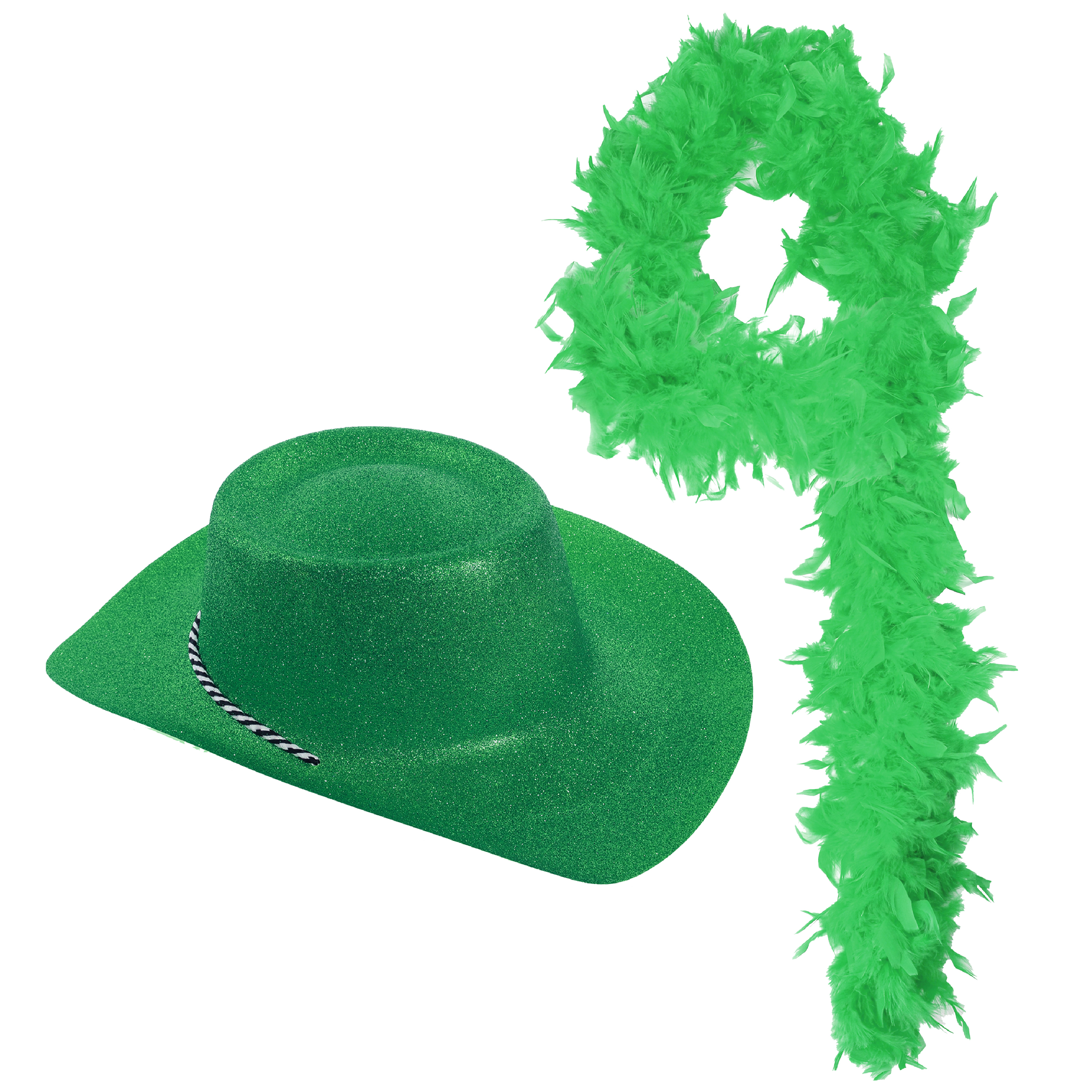 Green Glitter Cowboy Hat & Feather Boa