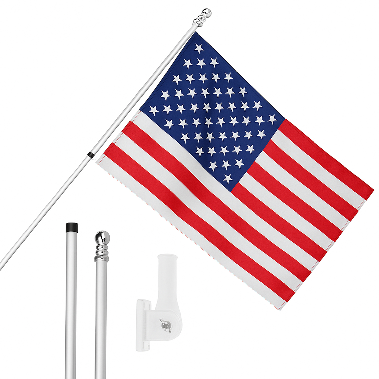 Large 5ft X 3ft USA Flag with 6ft Pole & Wall Bracket