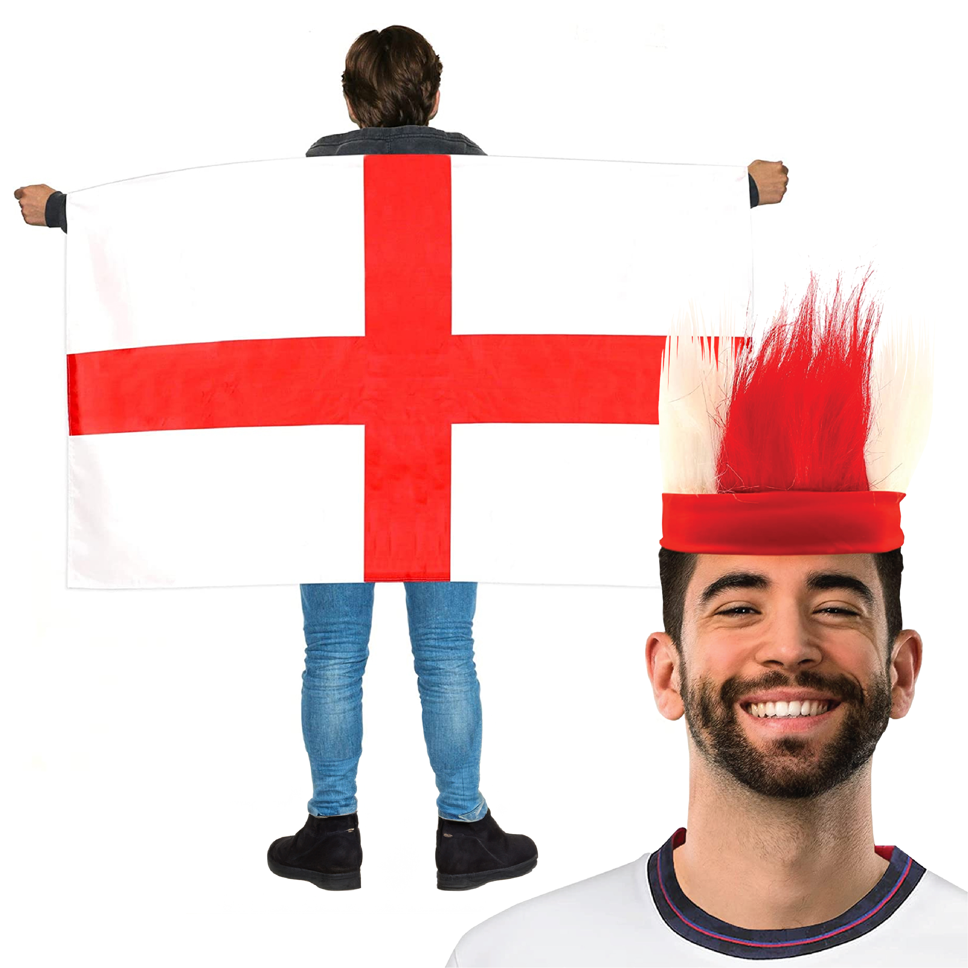 Red & White England Supporters Headband & Flag Cape