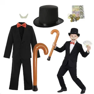 Kids Money Boardgame Man | 7 Pcs | Blazer, Trousers, Top Hat, Bow Tie, Tash, Walking Stick & Fake Money
