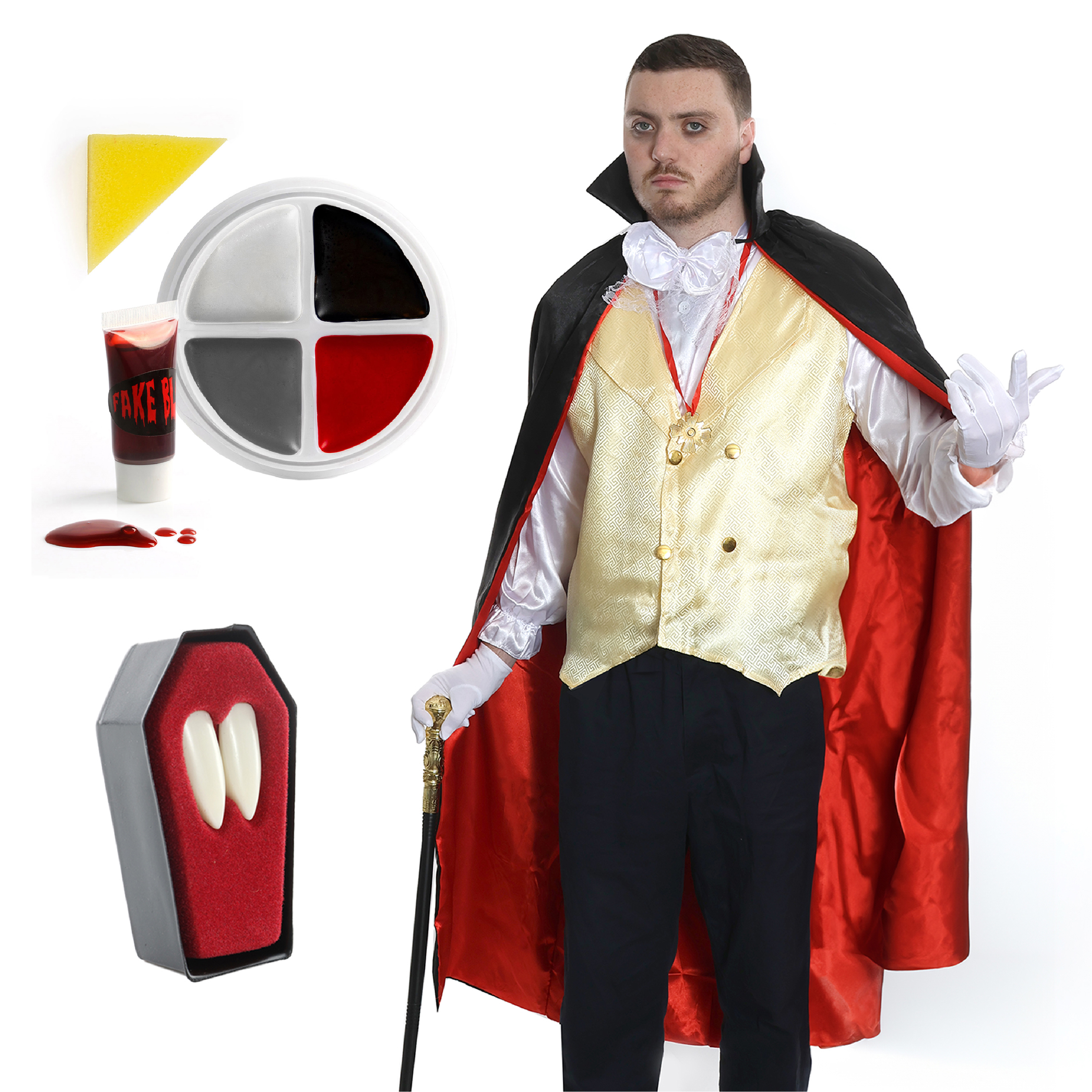 Men's Vampire Costume with Blood, Fangs & Face Paint
