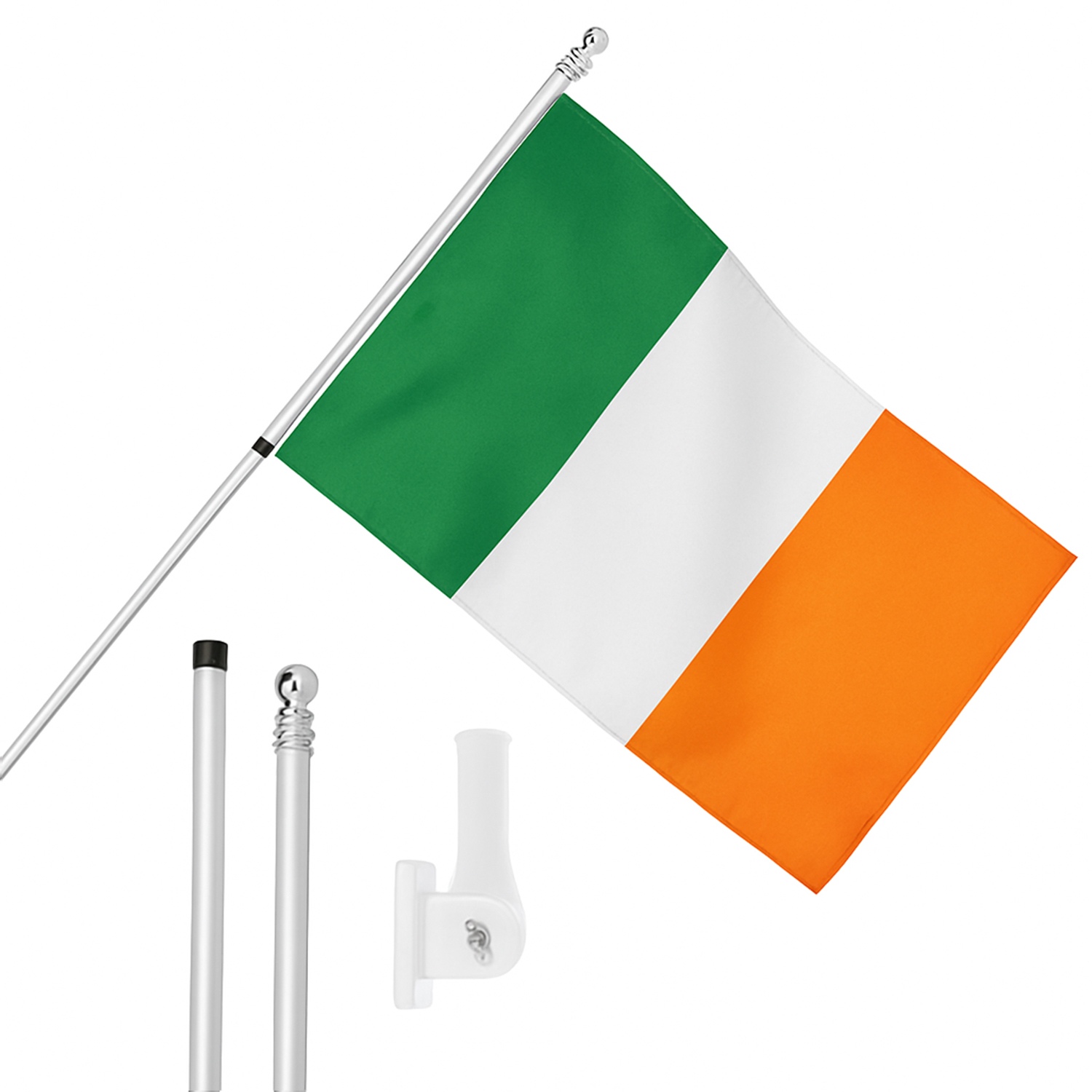 Large 5ft X 3ft Ireland Flag with 6ft Pole & Wall Bracket