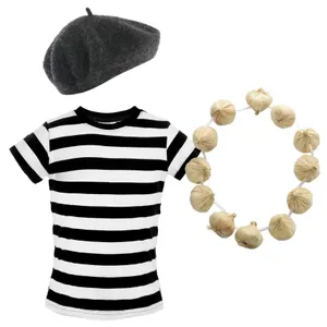 Childs French Costume Set - Striped Top, Grey Beret & Garlic Garland