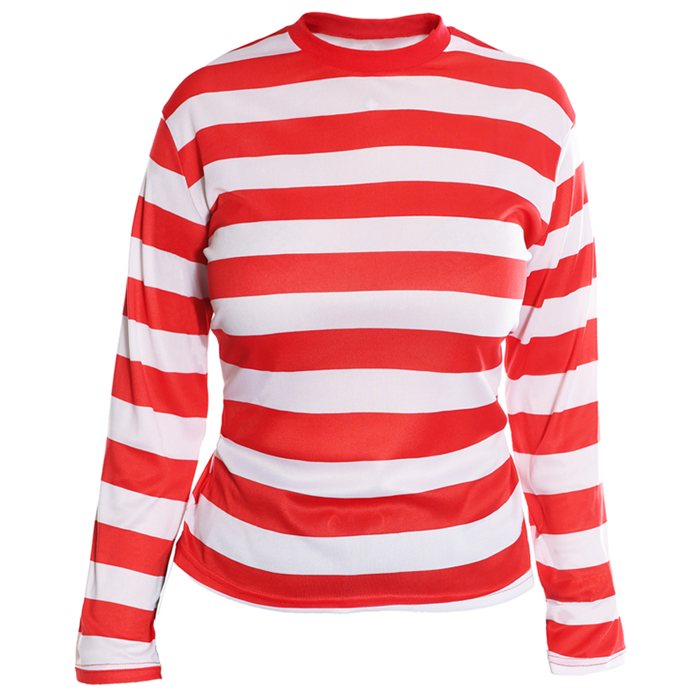 Womens Red and White Striped Long Sleeve Top