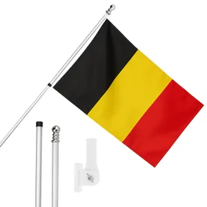 Large 5ft X 3ft Belgium Flag with 6ft Pole & Wall Bracket