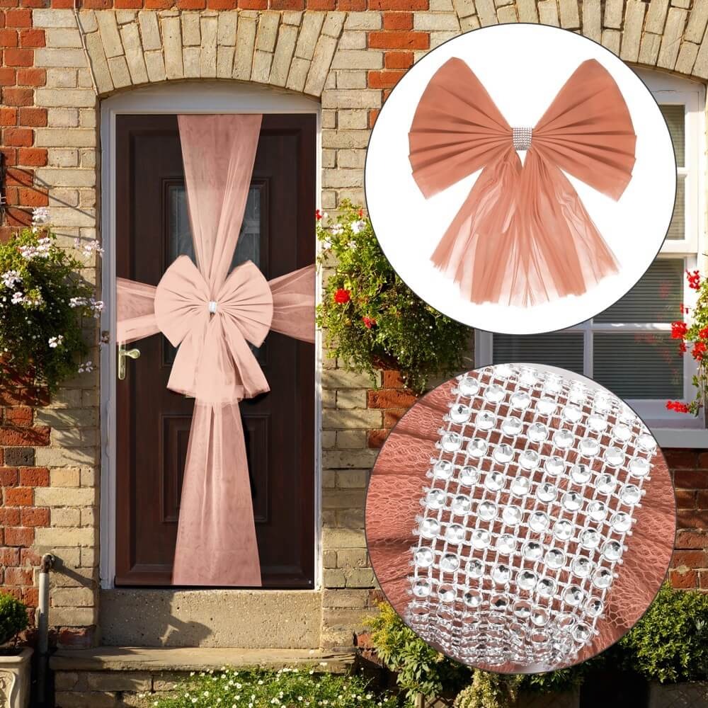 Large Rose Gold Christmas Door Bow Diamante Decoration