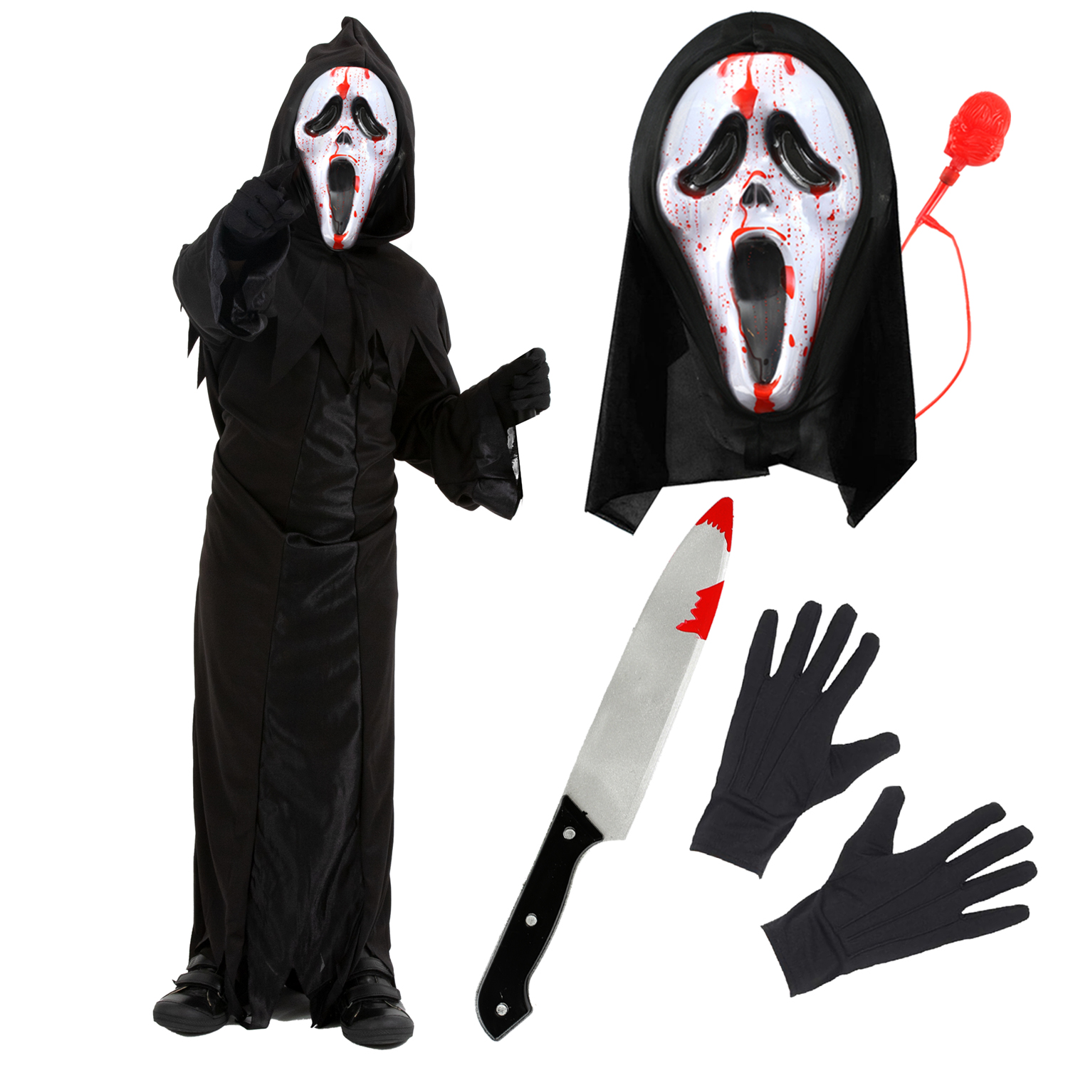 Child's Screamer Costume - Reaper Costume, Blood Pump Mask, Knife Prop & Gloves