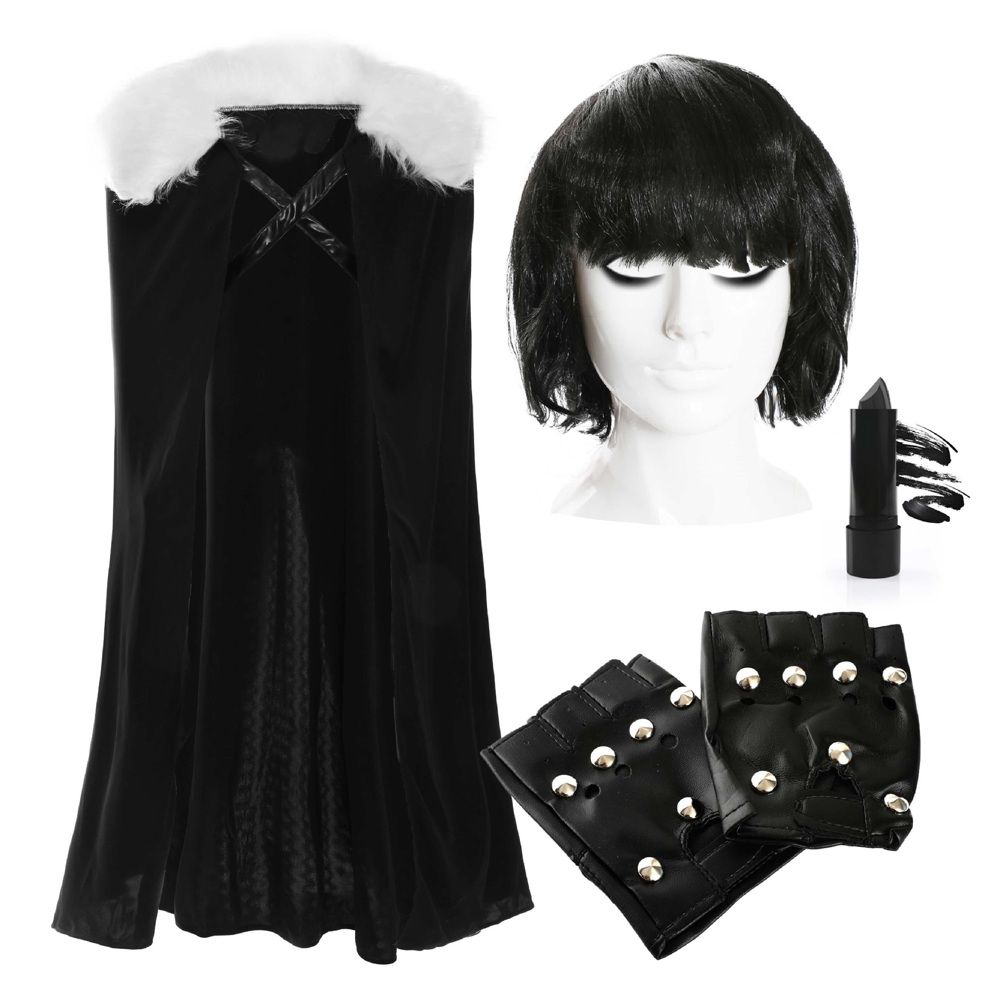 Adults Traitor Claudia Costume | 4 Pcs | Cape, Wig, Gloves & Lipstick