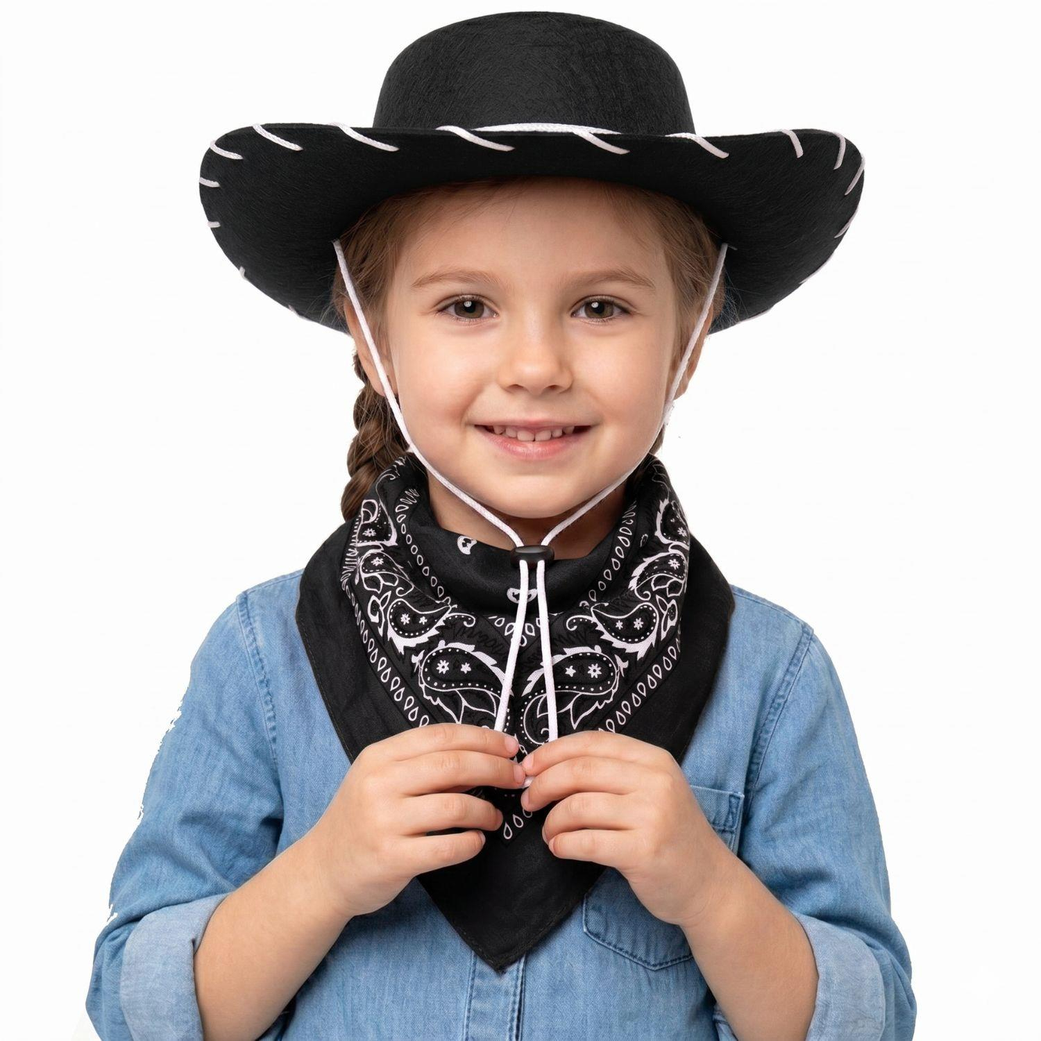 Childs Black Cowboy Hat & Paisley Black Bandana