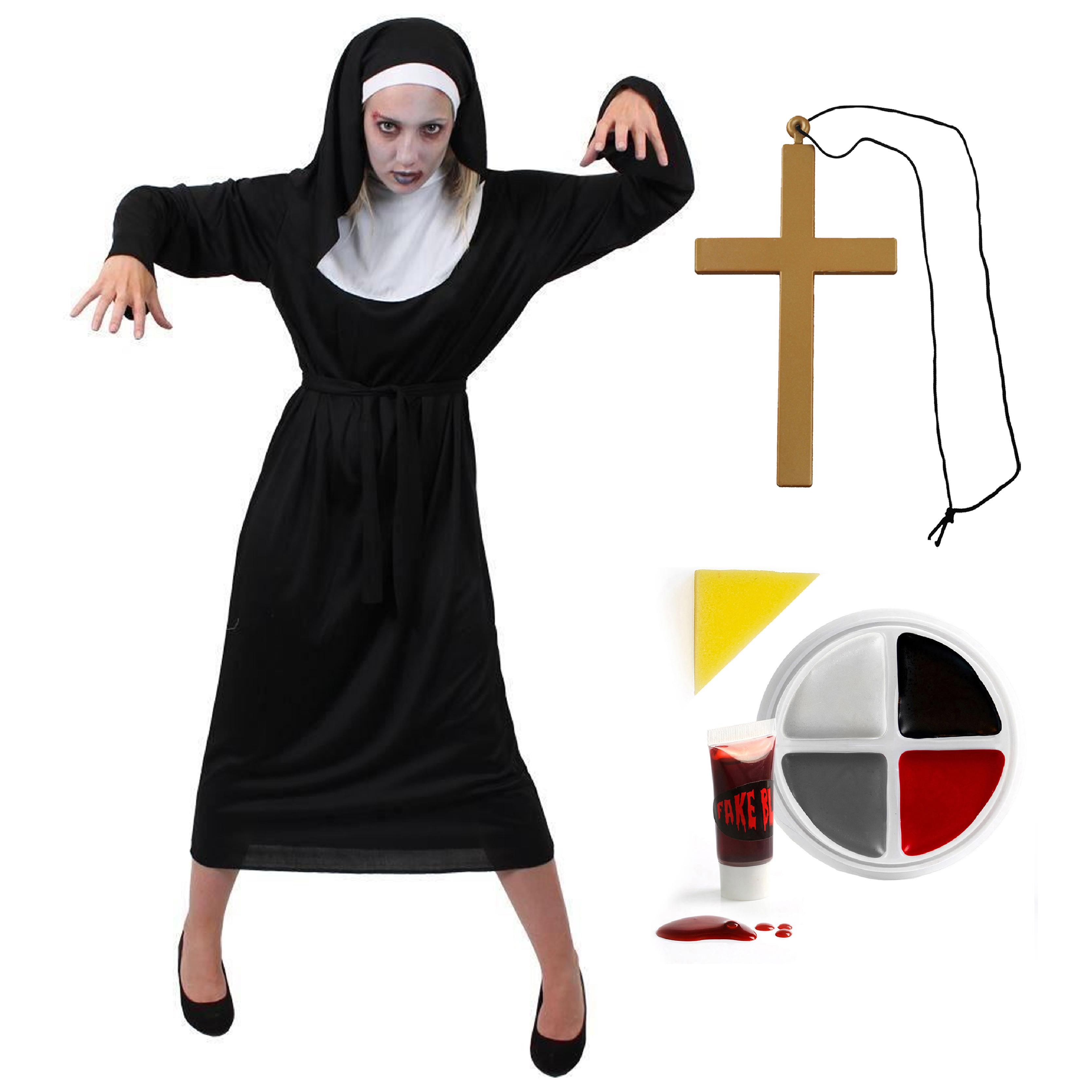 Adults Nun Zombie Costume with Cross Necklace