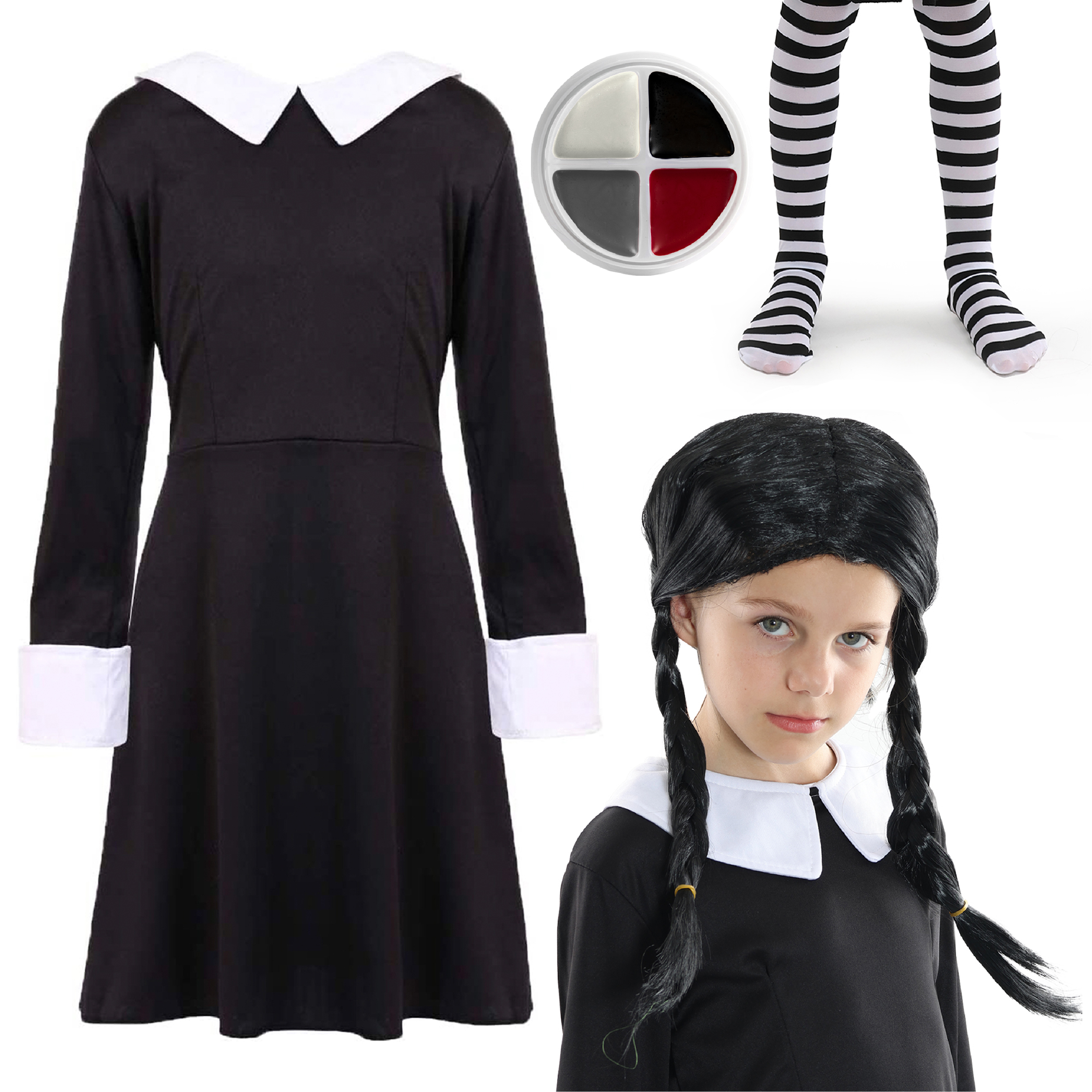 Girls Midweek Horror Costume - Wig, Tights & Face Paint