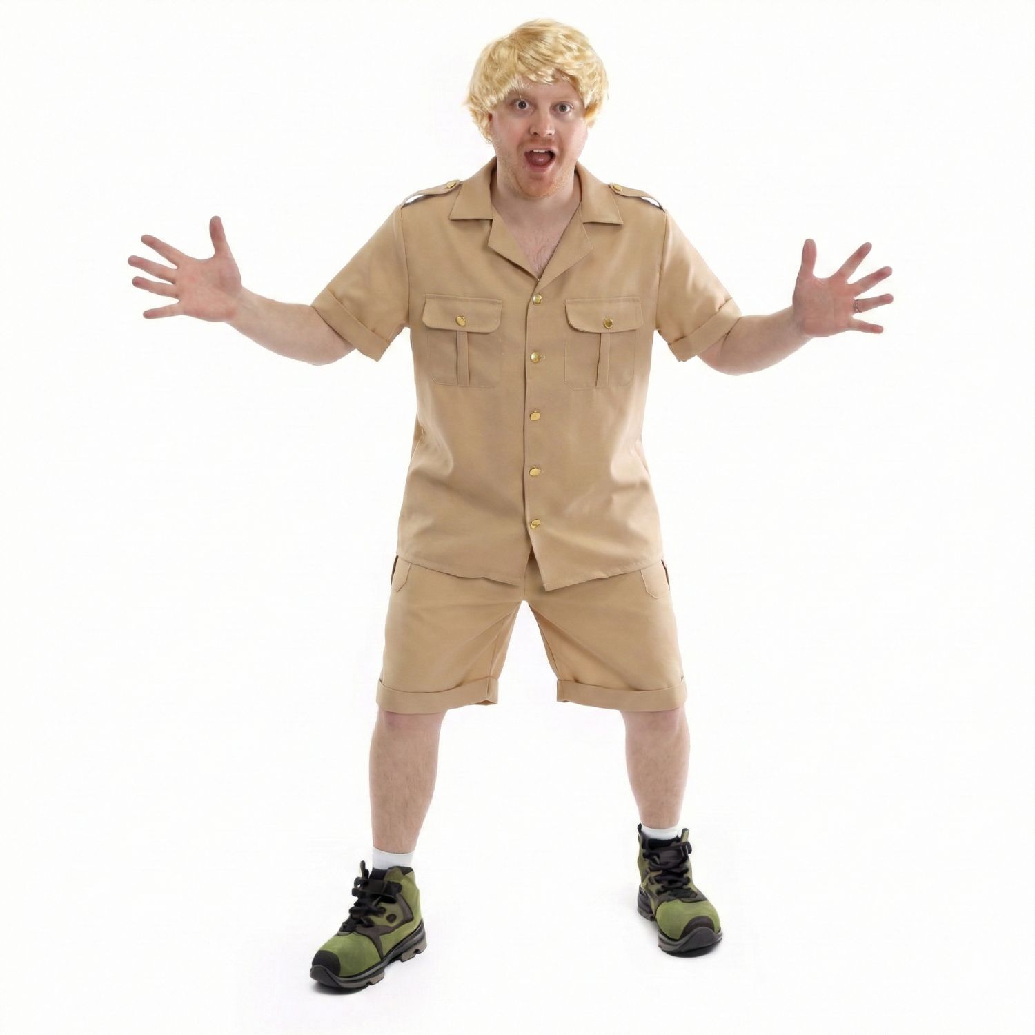 Adults Australian Crocodile Keeper Costume | 3 Pcs | Top, Shorts & Wig