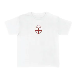 Ladies “England” Heart Baby Tee | Women’s England Football Supporter Tee | White Slogan Top