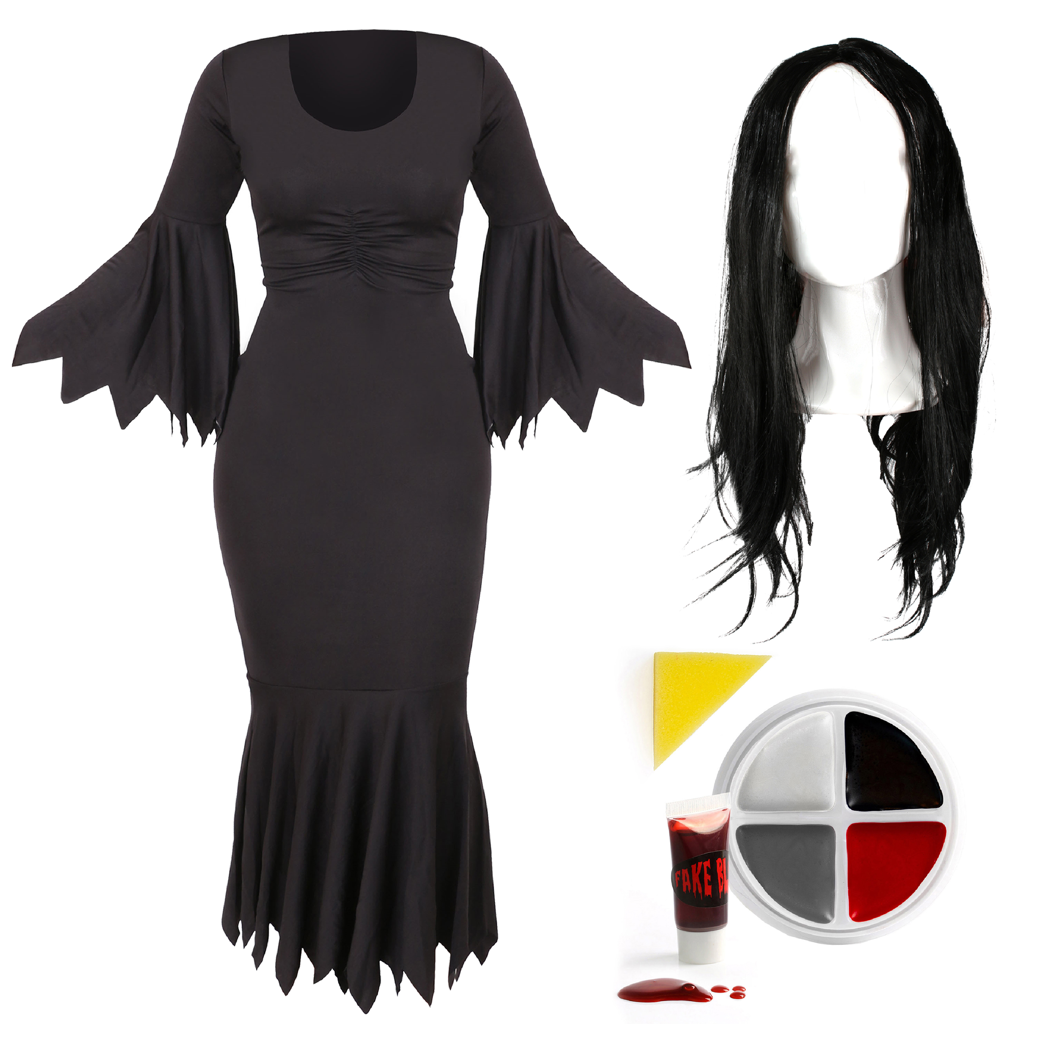 Ladies Vampire Costume | 3 Pcs | Dress, Wig, Face Paint & Blood