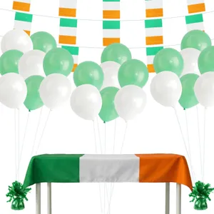 St Patricks Day Partyware Bundle | 127 Pcs | Balloons, Ribbon, Table Cloth, Bunting & Balloon Weights