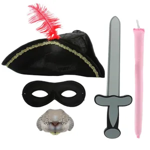 Childs Highway Rodent Accessory Set | 5 Pcs | Feather Tricorn Hat, Nose, Mask, Foam Sword & Tail