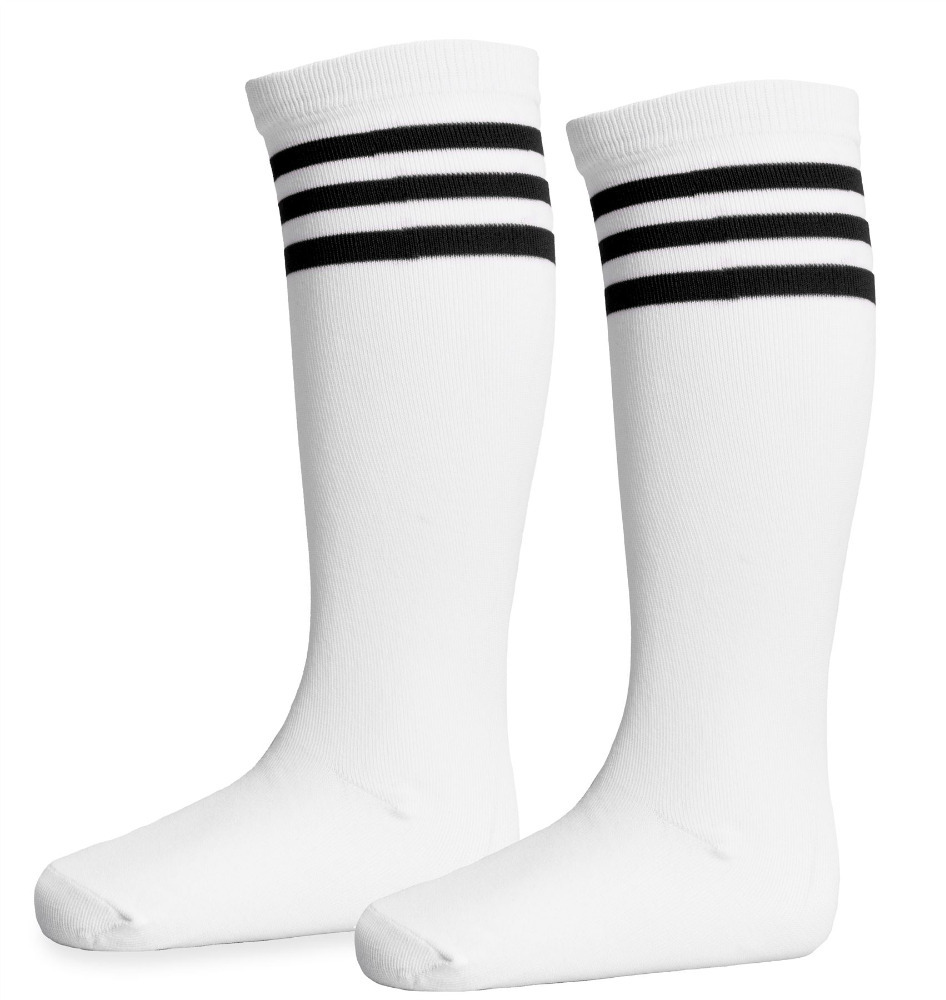Childs White Long Sport Socks with Red Stripes