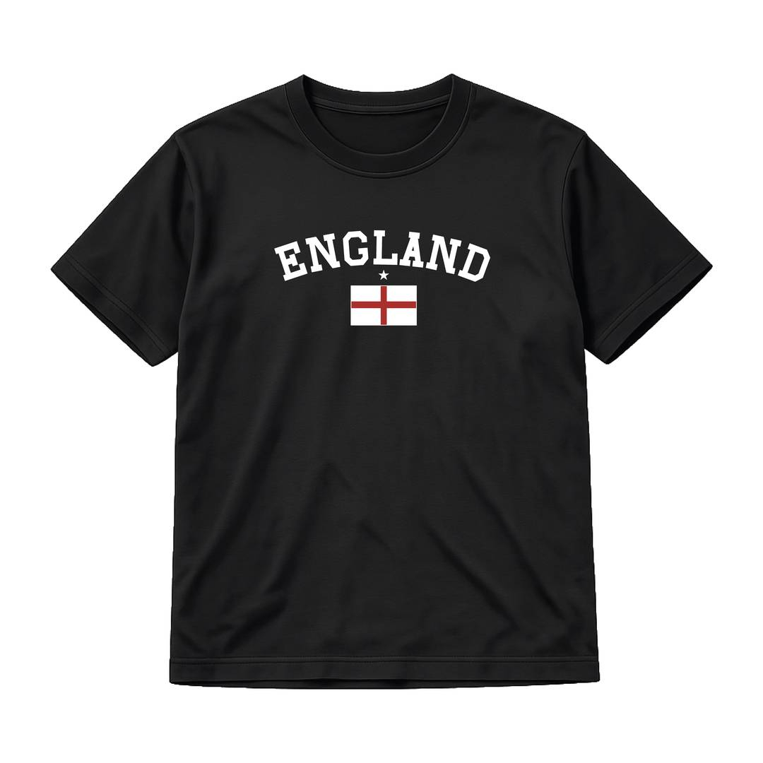 Adults England T-Shirt | Men's & Women’s England Football Supporter Tee | Black Slogan Top