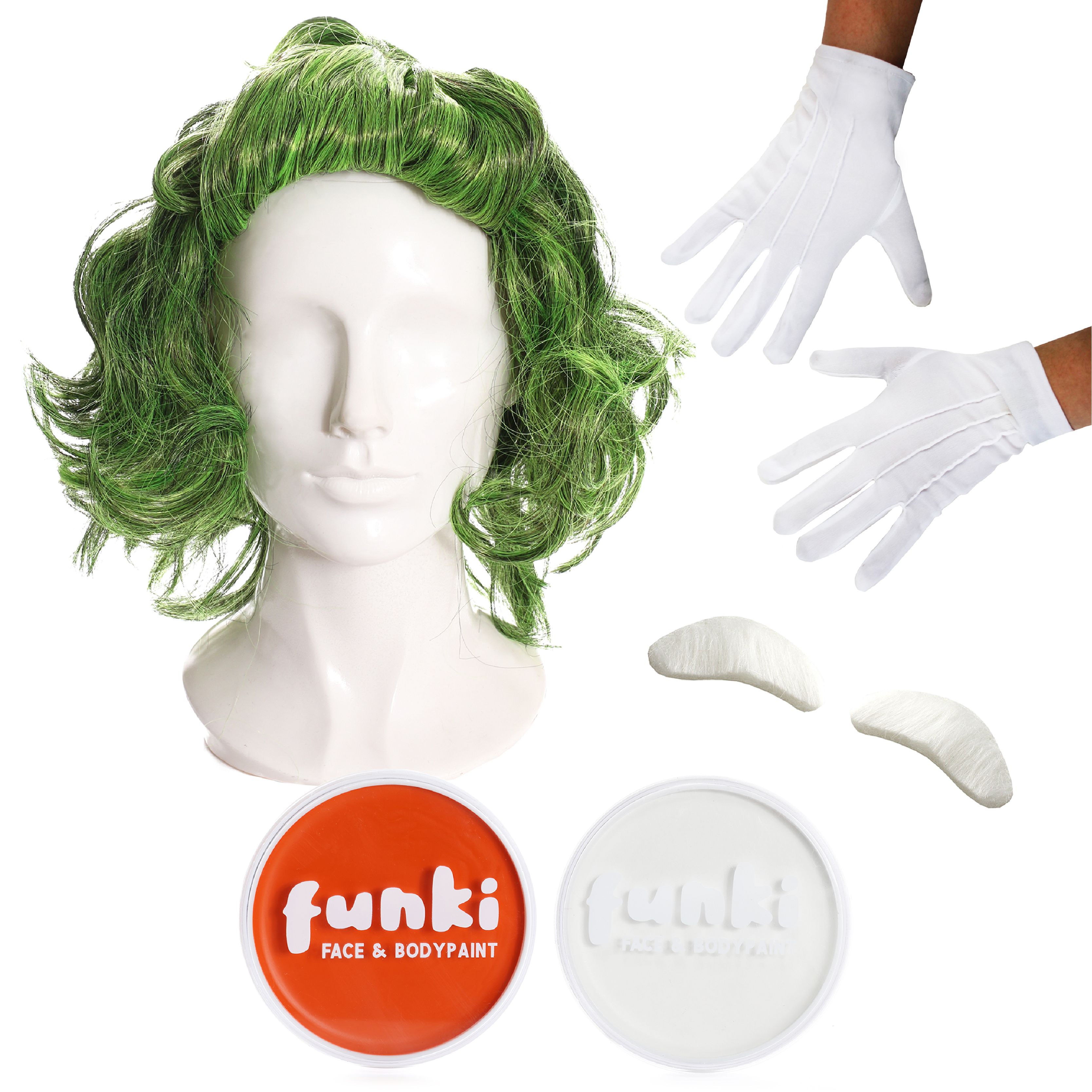 Adult Factory Worker Wig, Face Paint, Gloves & Eyebrows