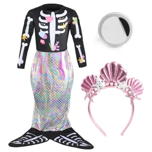 Child's Skeleton Mermaid Costume With Facepaint