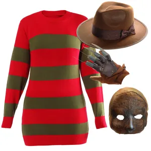 Ladies Freddy Krueger Costume | 4 Pcs | Dress, Hat, Claw & Mask