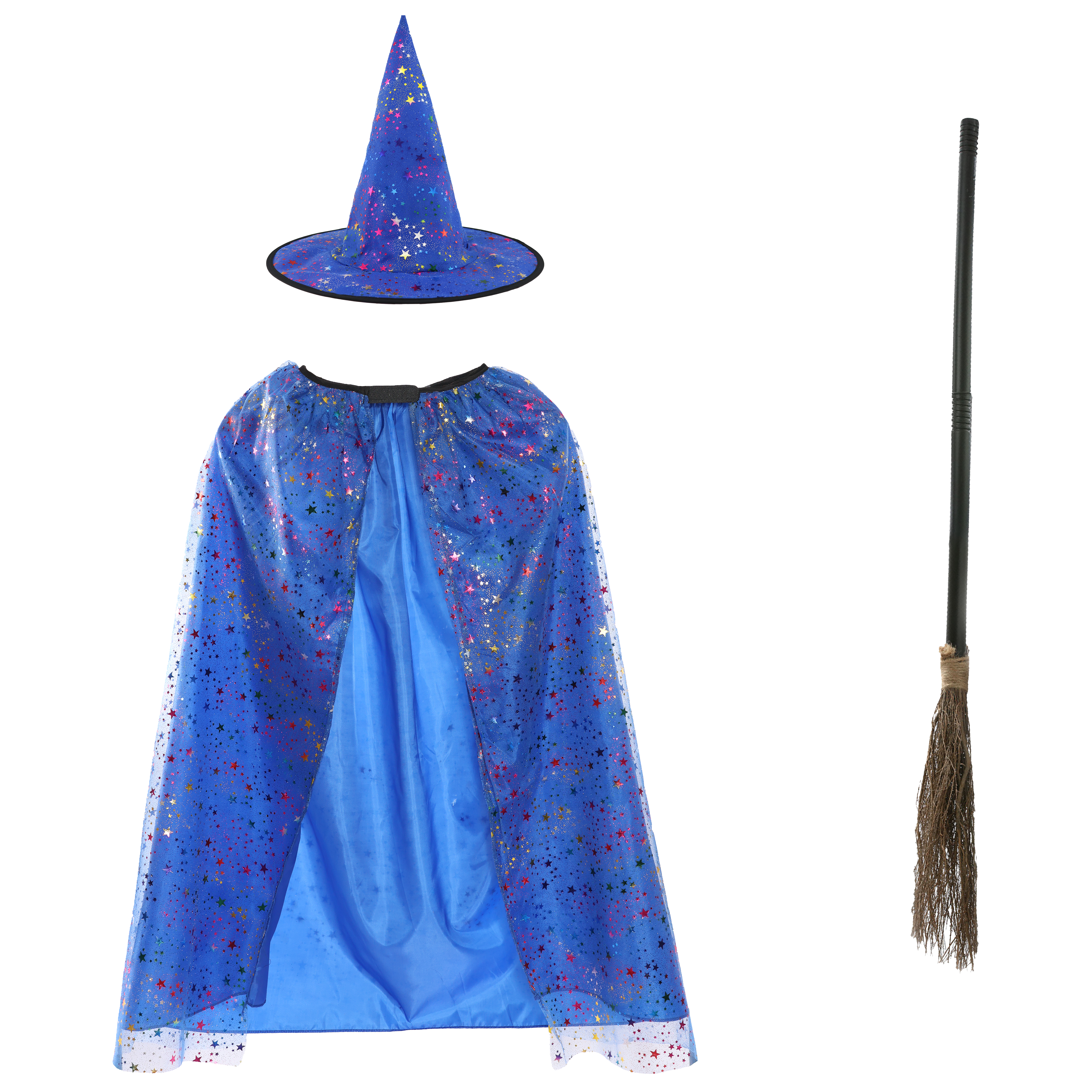 Girls Blue Witch Costume Set - Broom