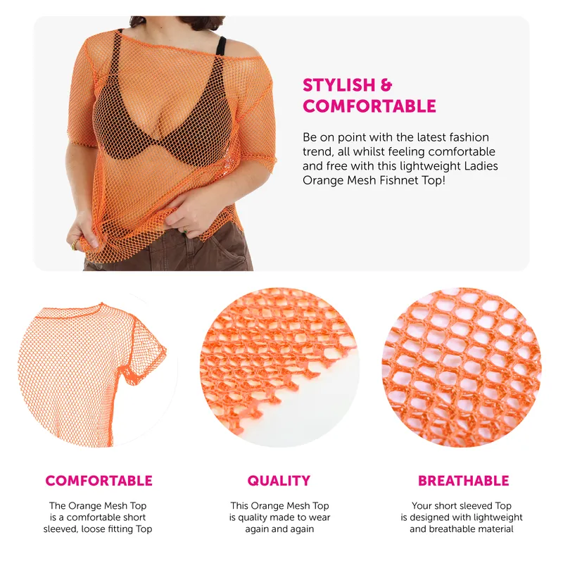 Orange 80s Mesh top | I Love Fancy Dress Orange 80s Mesh top | I Love Fancy Dress