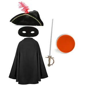 Childs Cat Bandit Costume | 5 Pcs | Cape, Hat, Black Mask, Sword & Orange Face Paint