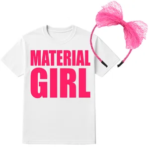 Ladies Material Girl Costume – Printed T-shirt & Lace Headband