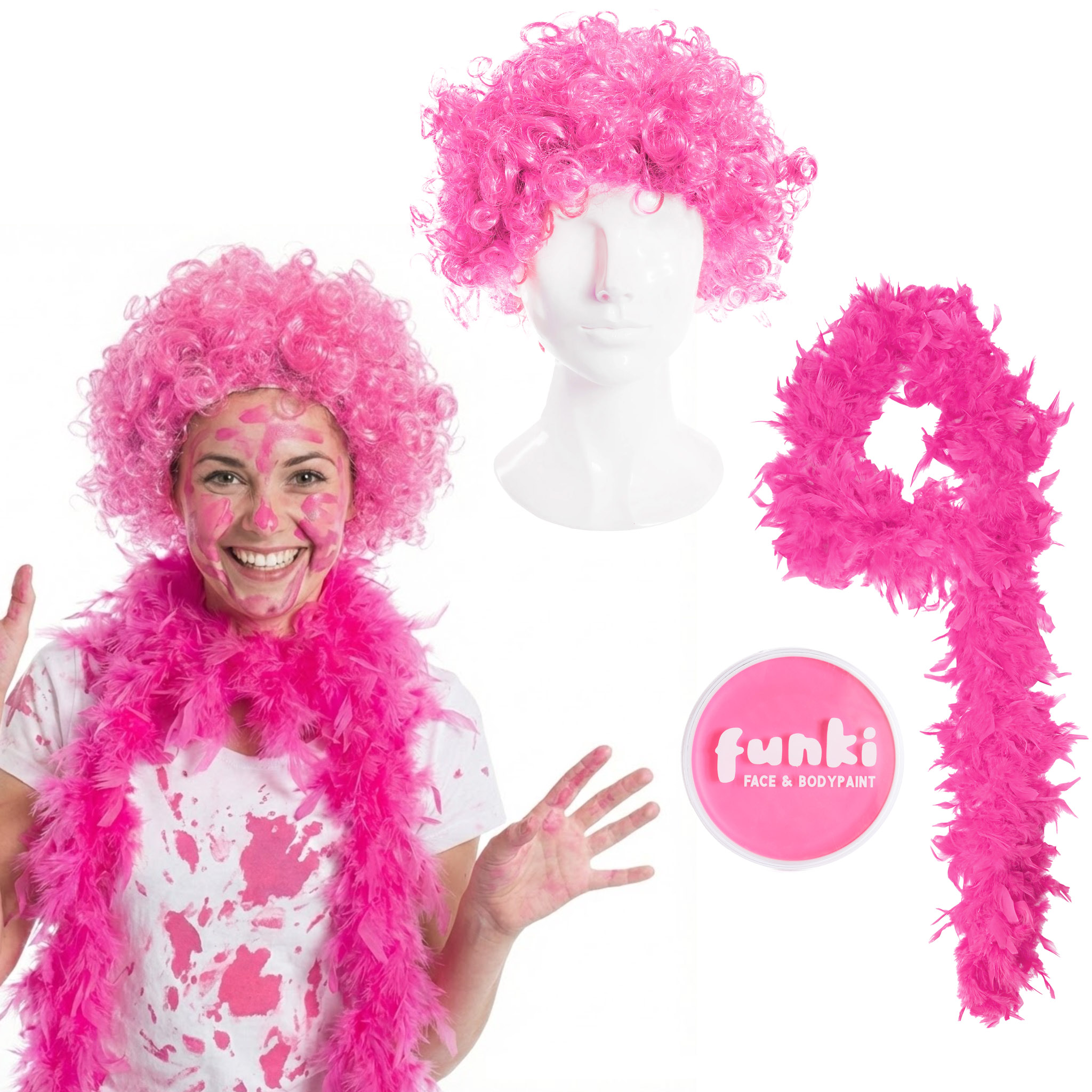 Adults Mr Messy Accessory Set | 3 Pcs | Pink Afro Wig, Feather Boa & Face Paint