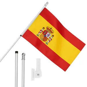 Large 5ft X 3ft Spain Flag with 6ft Pole & Wall Bracket