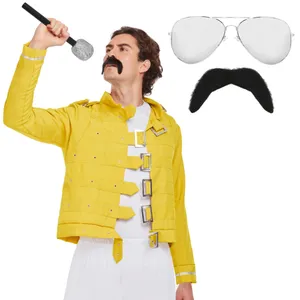 Adults 80's Rock Star Costume Set - Yellow Jacket, Moustache & Glasses