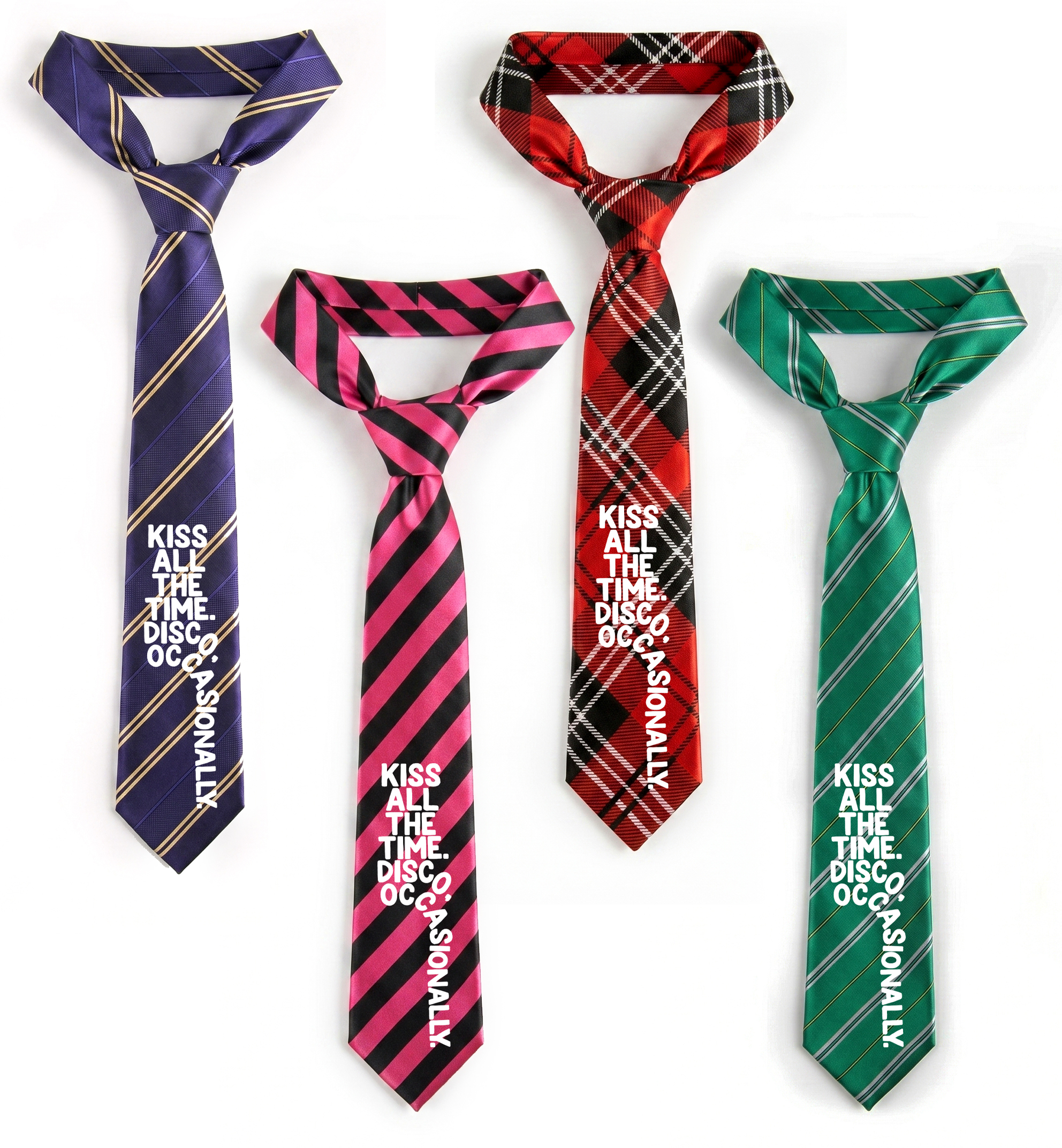 Pop-Inspired Concert Tie | "KISS ALL THE TIME DISCO OCCASSIONALLY" Warped Text Effect Print