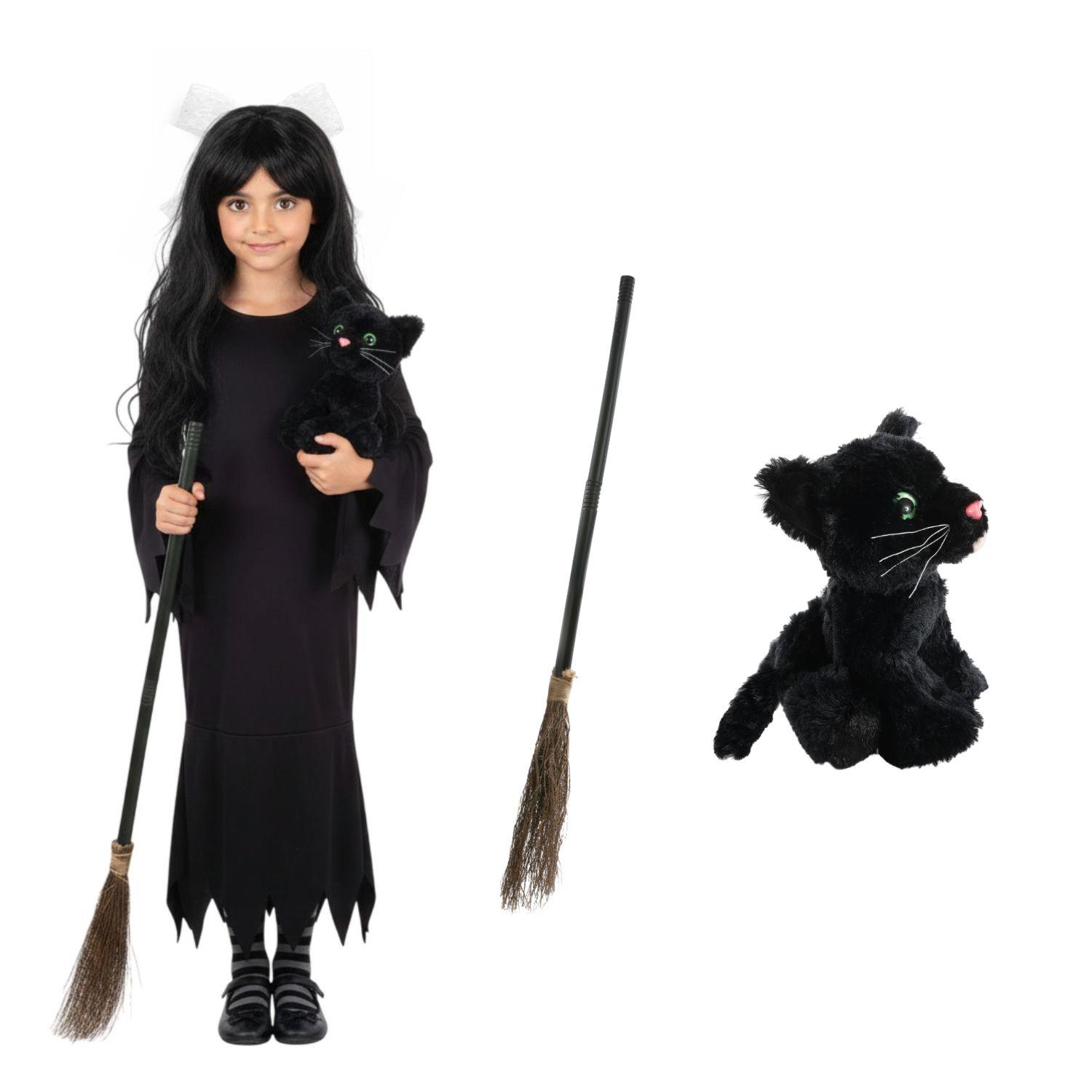 Girls Hooky Witch Costume | 3 Pcs | Dress, Broom & Cat Toy